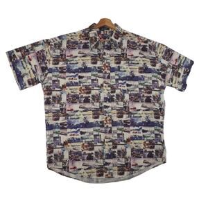 Retro 90s CHAPS Ralph Lauren Multi-Color Patchwork Boat Print Shirt Size L